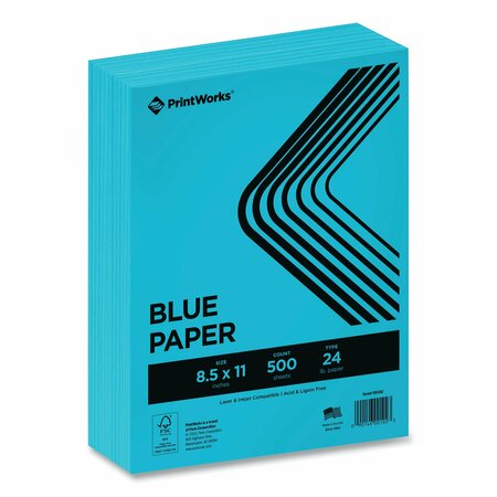 PRINTWORKS PROFESSIONAL Color Paper, 24 lb Text Weight, 8.5 x 11, Blue, 500PK 00102